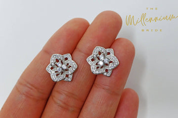 Swarovski Crystal Floral stud Earrings, Bridal Jewelry, Bridal Stud Earrings, Crystal Bridal Earrings, Statement Earrings Cz